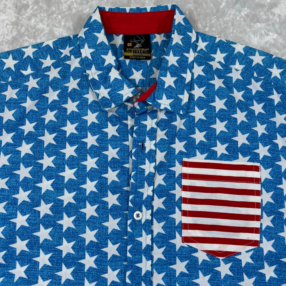 Men’s American Flag Staghorn River Button Up Size Medium